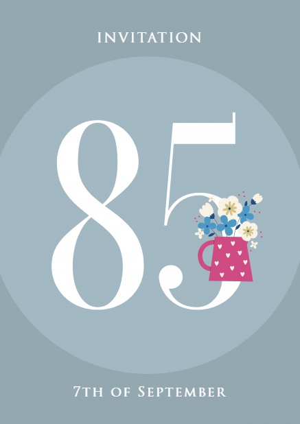 Online invitation card with 85 and pink watering can White.