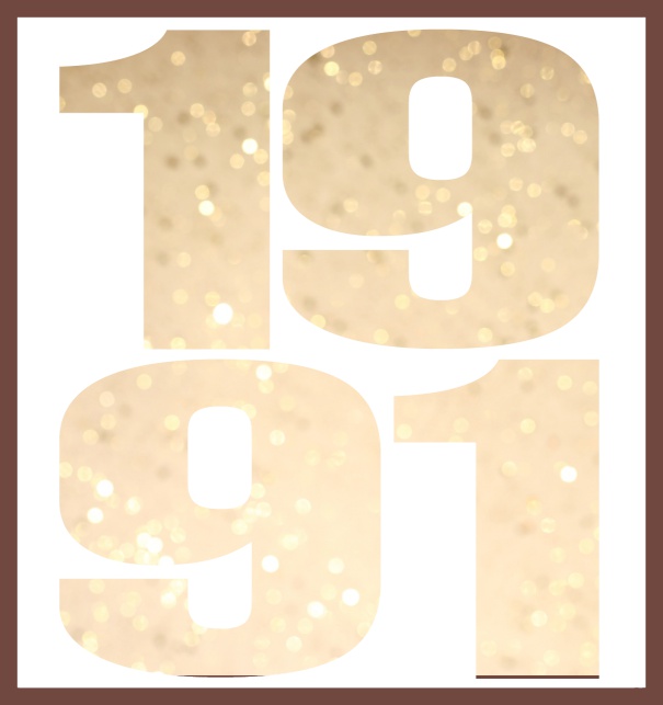 Online Invitation card in large format with cut out 1991 for an own photo or image. Gold.