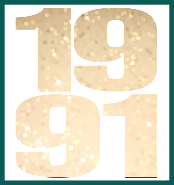 Online Invitation card in large format with cut out 1991 for an own photo or image. Green.