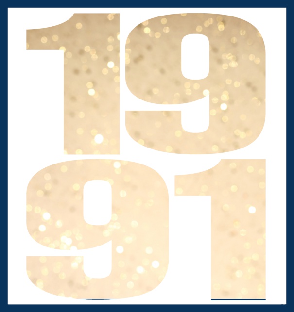 Online Invitation card in large format with cut out 1991 for an own photo or image. Navy.
