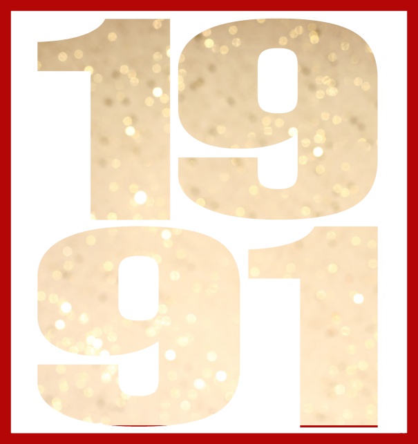 Online Invitation card in large format with cut out 1991 for an own photo or image. Red.