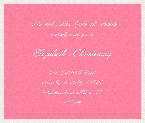 Pink Invitation Card for Christening and Confirmation with white text.