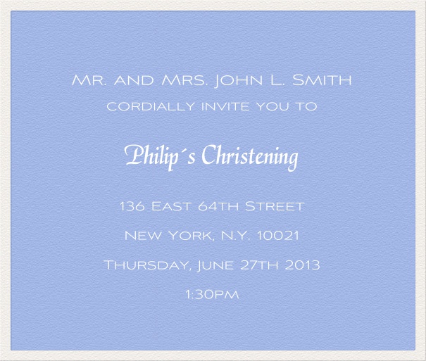 Blaue Einladungskarte für Taufe und Konfirmation mit weißer Schrift.