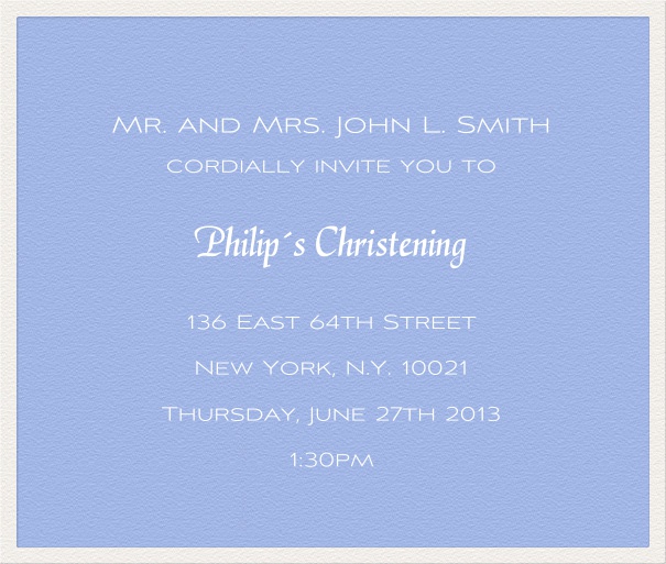 Blue Christening and Confirmation Invitation Card with white front.