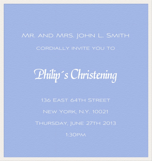 Blue Christening and Confirmation Invitation Card with white front.