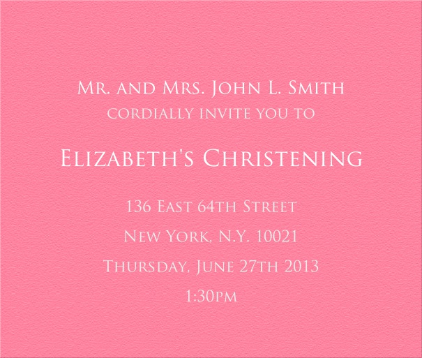 Rosafarbene Einladungskarte für Taufe und Konfirmation wit weißer Schrift.