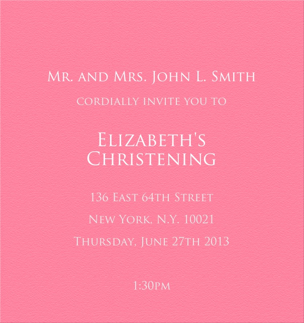 Pink Invitation Template for Christening and Confirmation with white text.