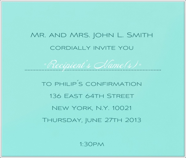 Tiffany themed Invitation Card for Christening and Confirmation with black and white Text.