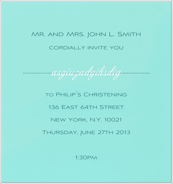 Tiffany themed Invitation Card for Christening and Confirmation with black and white Text.