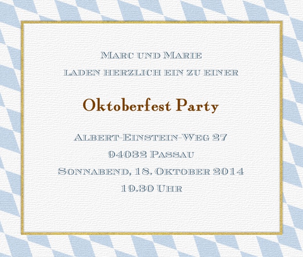 Online Einladungskarte mit blauem Bayerischer Fahne als Rand.