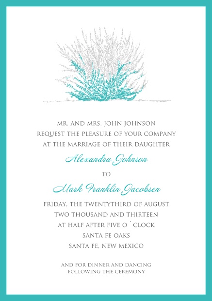 Heather - Wedding invitation cards Online Wedding or summer invitation card with turquoise-grey coral and turquoise frame.