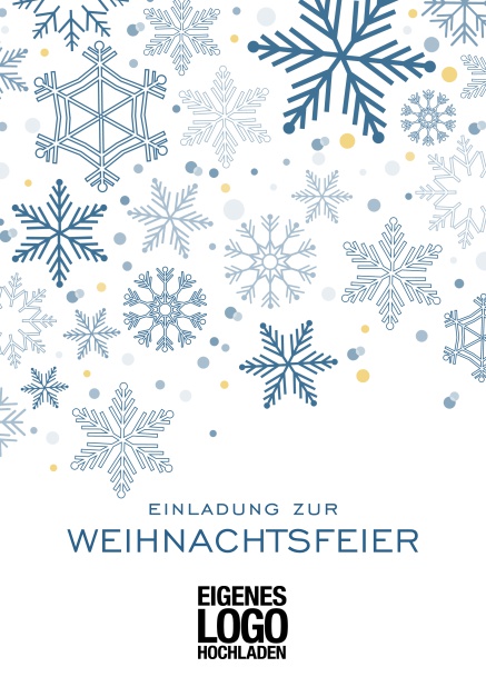 Online Einladungskarte zur Weihnachtsfeier mit Schneeflocken in auswählbaren Farben.