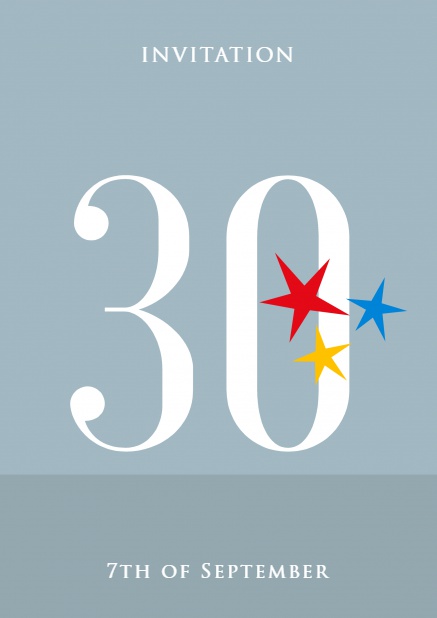 Online invitation card with 30 and stars Grey.