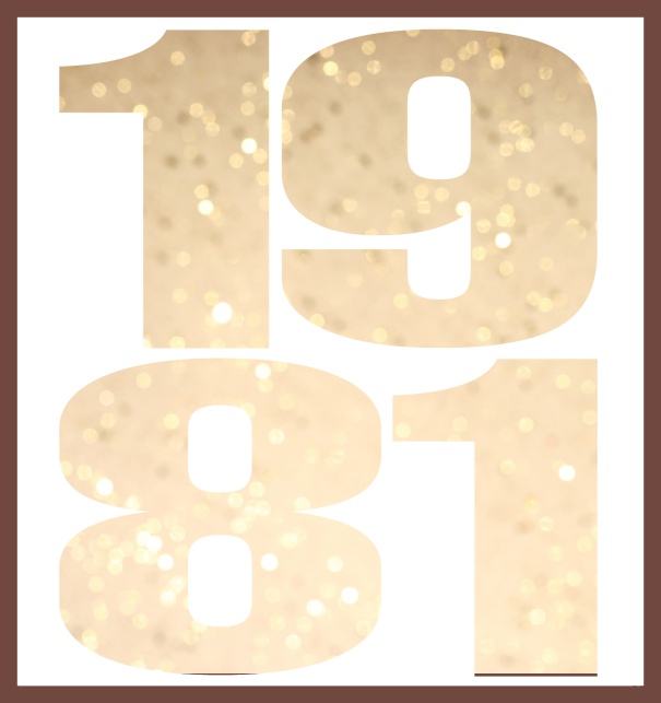 Online Invitation card in large format with cut out 1981 for an own photo or image. Gold.