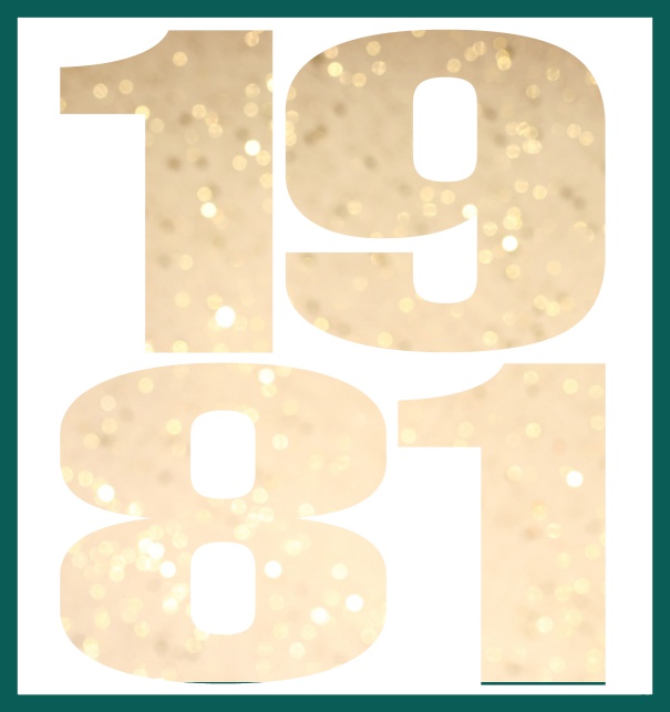 Online Invitation card in large format with cut out 1981 for an own photo or image. Green.