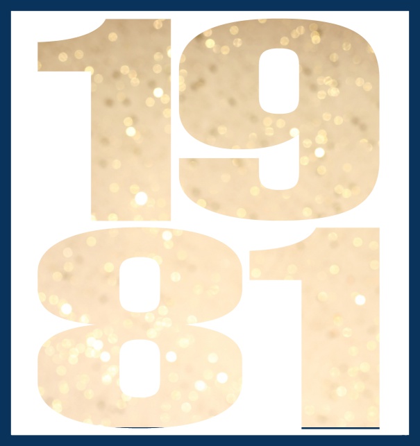 Online Invitation card in large format with cut out 1981 for an own photo or image. Navy.