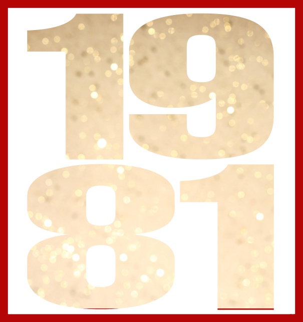Online Invitation card in large format with cut out 1981 for an own photo or image. Red.
