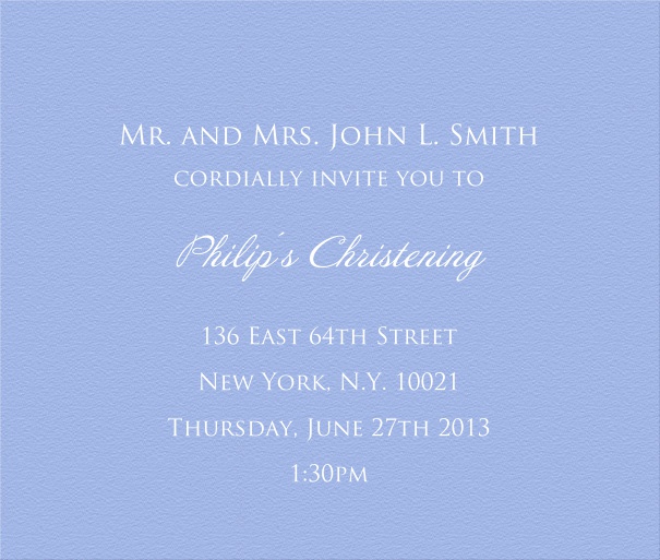 Blue Christening and Confirmation Invitation Card with white front.