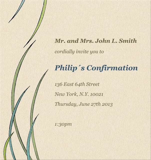 Tan Invitation Card for Christening and Confirmation with seagrass border.