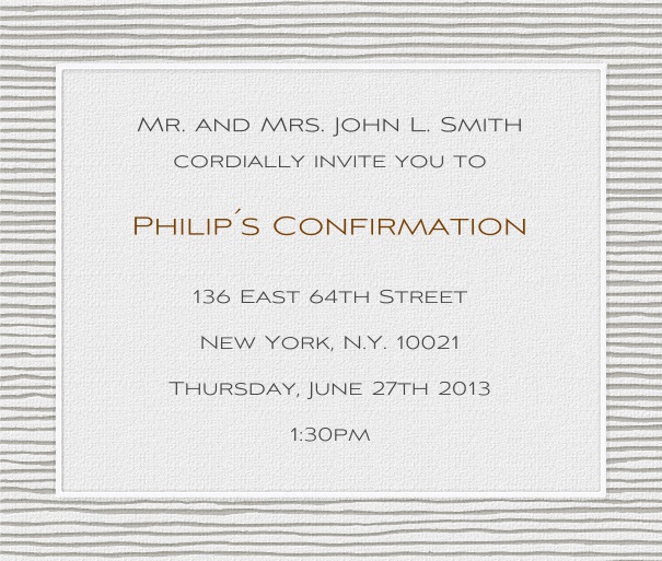 Grey Online Invitation for Christening and Confirmation with grey striped frame.