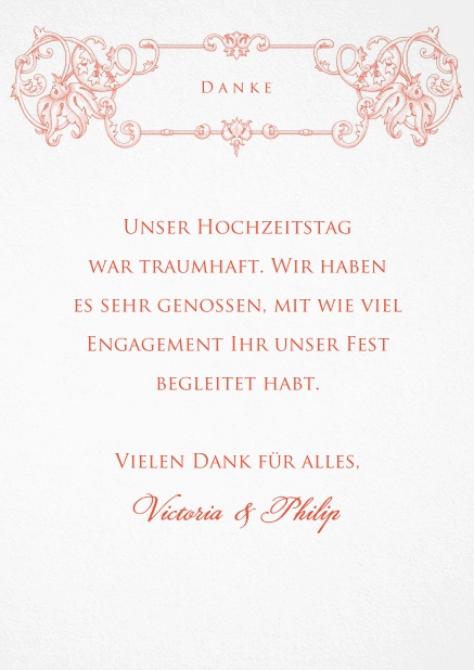 Dankeskarte zur Hochzeit mit roter Deko.