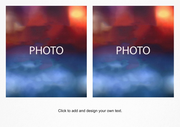 Photo card in landscape format with 2 framed photo fields for uploading your own photos including a text field.