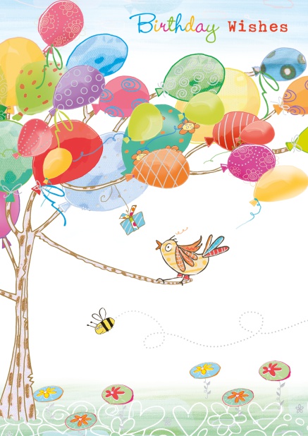 Online Geburtstagskarte mit Baum aus farbenfrohen Ballons