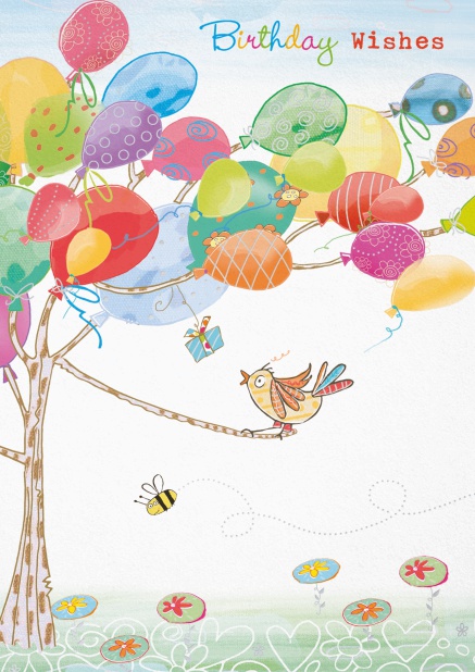 Geburtstagskarte mit Baum aus farbenfrohen Ballons