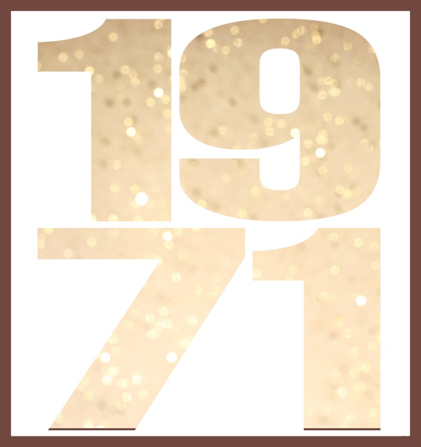 Online Invitation card in large format with cut out 1971 for an own photo or image. Gold.