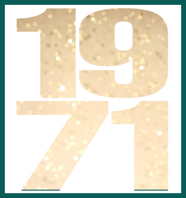 Online Invitation card in large format with cut out 1971 for an own photo or image. Green.