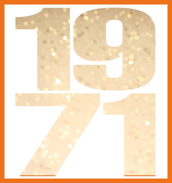 Online Invitation card in large format with cut out 1971 for an own photo or image. Orange.