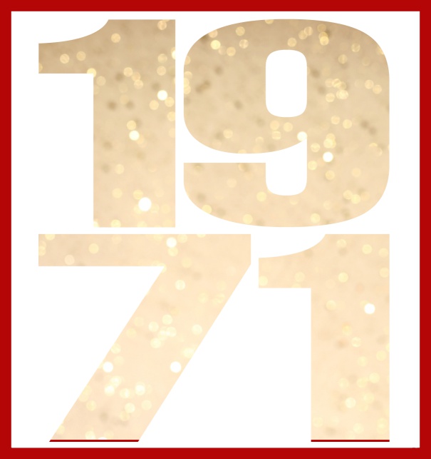 Online Invitation card in large format with cut out 1971 for an own photo or image. Red.