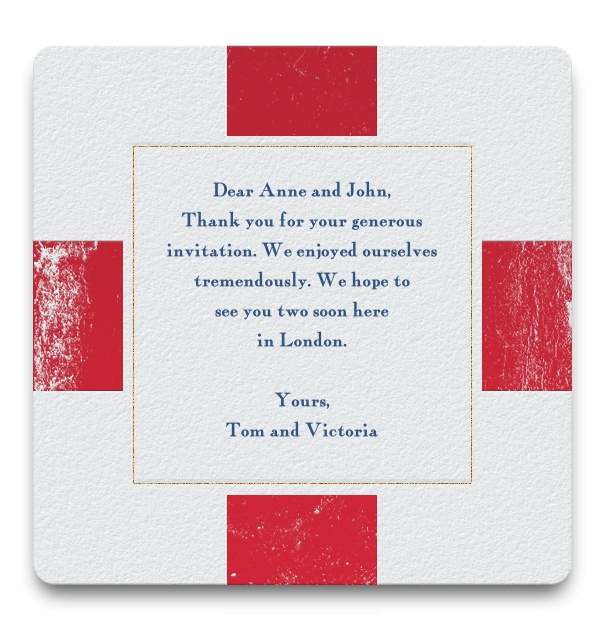 English colors card with squared space in the middle.