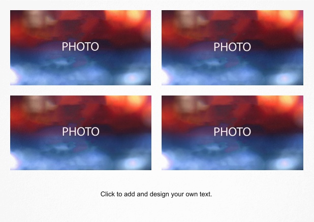 Photo card in landscape format with 4 framed photo fields for uploading your own photos including a text field.