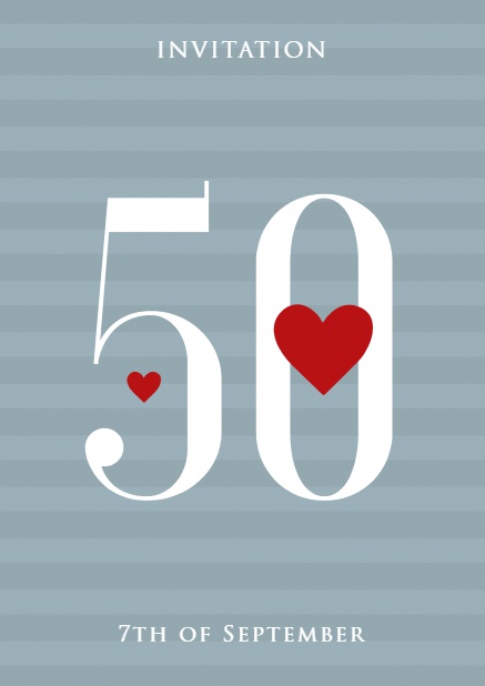 Online invitation card with 50 and red hearts Grey.