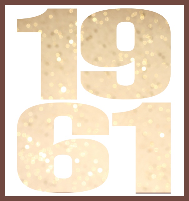 Online Invitation card in large format with cut out 1961 for an own photo or image. Gold.