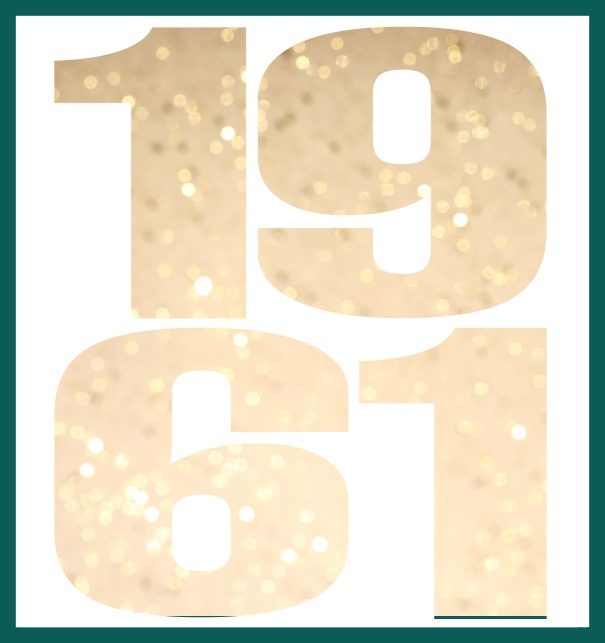 Online Invitation card in large format with cut out 1961 for an own photo or image. Green.