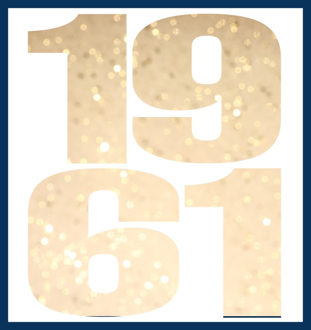 Online Invitation card in large format with cut out 1961 for an own photo or image. Navy.