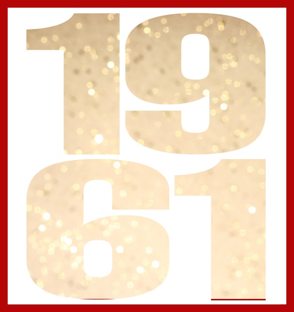 Online Invitation card in large format with cut out 1961 for an own photo or image. Red.