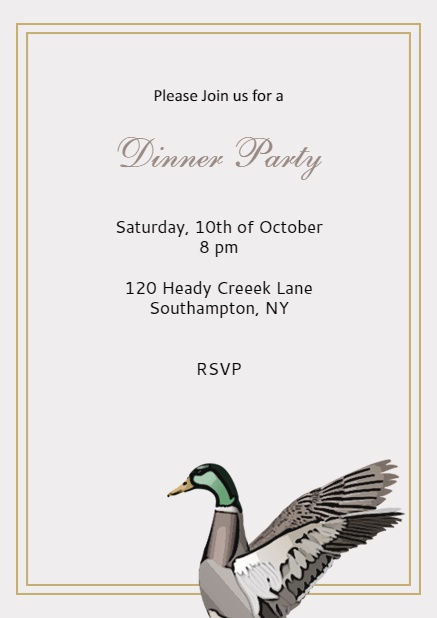 Online Invitation card with flying Mallard Grey.