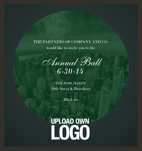 Online Corporate Invitation with Logo and Green Round Space for Text for Professional Events with guest management.