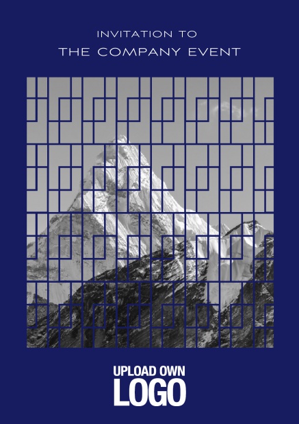 Online Einladungskarte für Firmenevents mit Fotofeld hinter einem Rechteckdesign, Logo-Option und Textfeld.