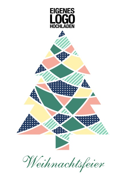 Online Einladungskarte zur Weihnachtsfeier mit buntem Weihnachtsbaum.