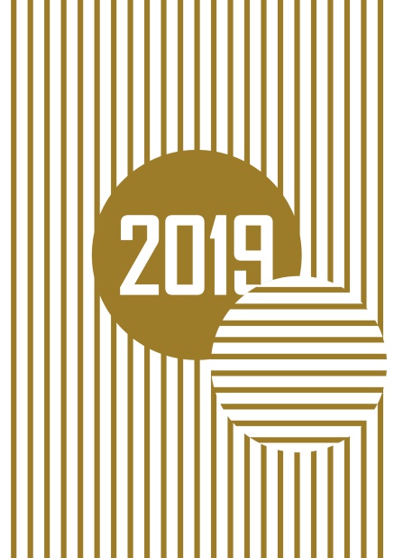 Online Einladungskarte mit goldenen Streifen und großer 2019 drauf.