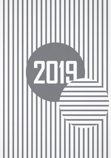 Invitation card for any celebration in 2019 on golden striped background. Grey.