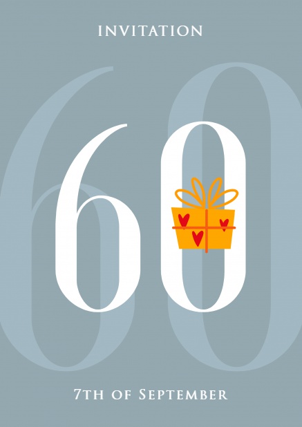 Online invitation card with 60 and yellow present Orange.