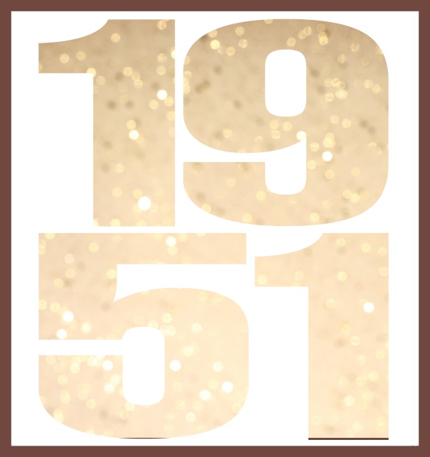 Online Invitation card in large format with cut out 1951 for an own photo or image. Gold.