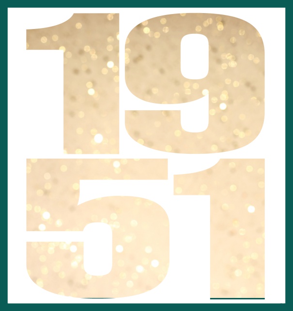 Online Invitation card in large format with cut out 1951 for an own photo or image. Green.