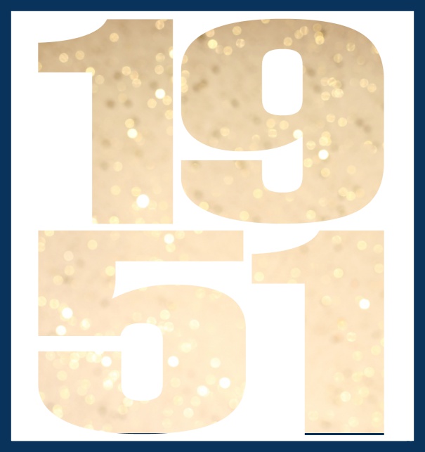 Online Invitation card in large format with cut out 1951 for an own photo or image. Navy.
