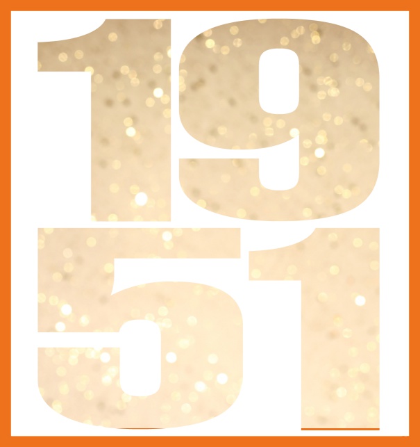 Online Invitation card in large format with cut out 1951 for an own photo or image. Orange.